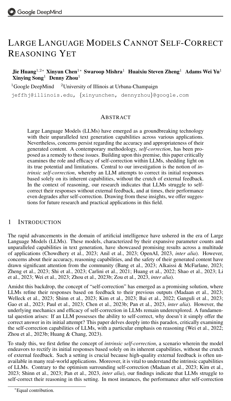 Large Language Models Cannot Self-Correct Reasoning Yet