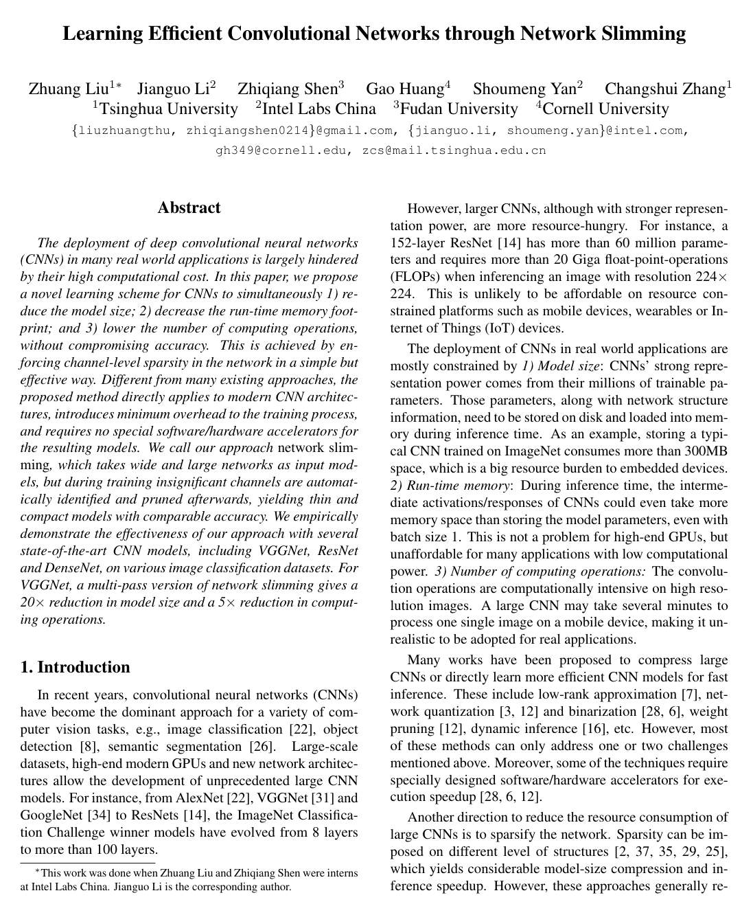 Learning Efficient Convolutional Networks through Network Slimming