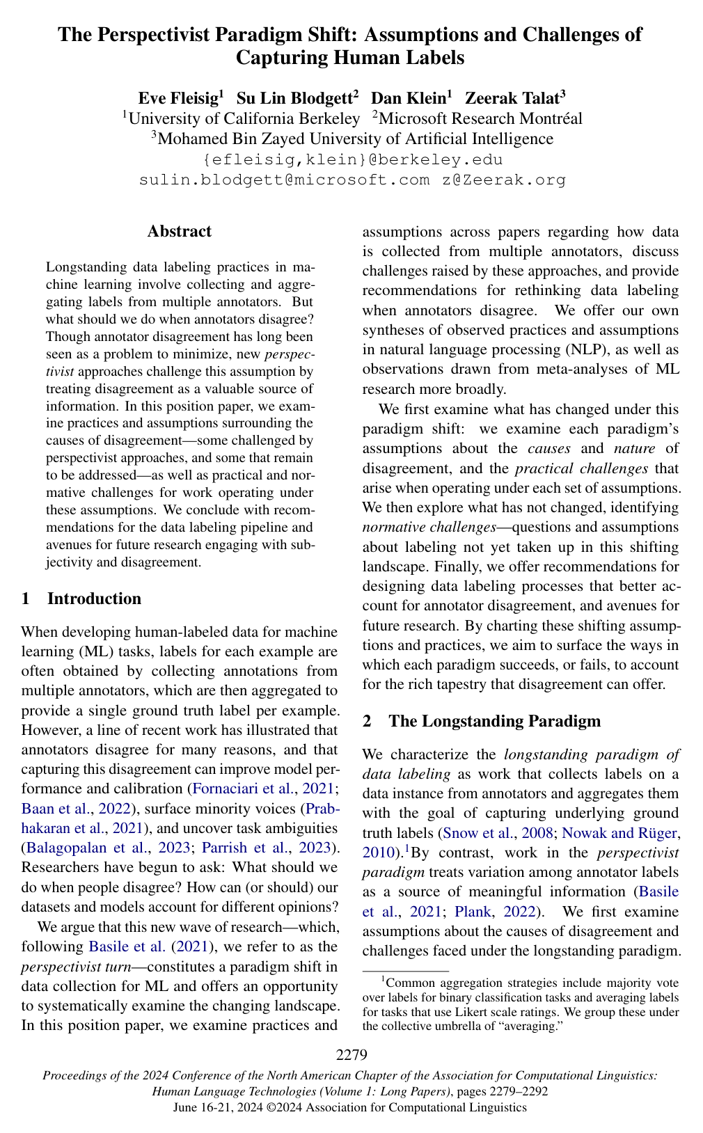 The Perspectivist Paradigm Shift: Assumptions and Challenges of Capturing Human Labels