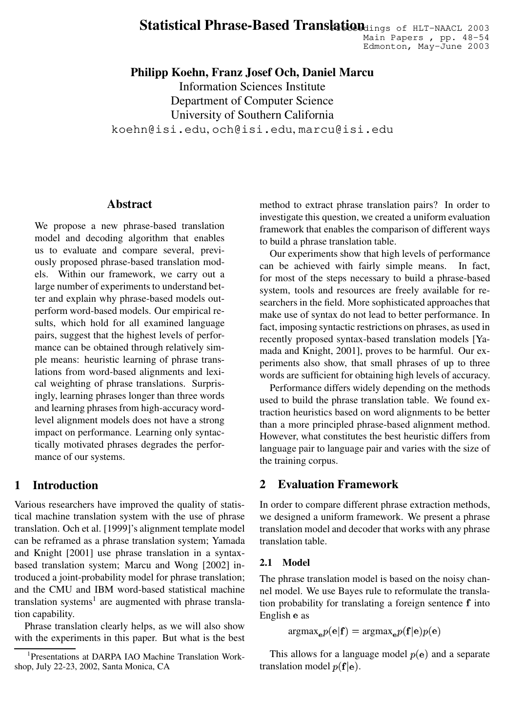 Statistical Phrase-Based Translation