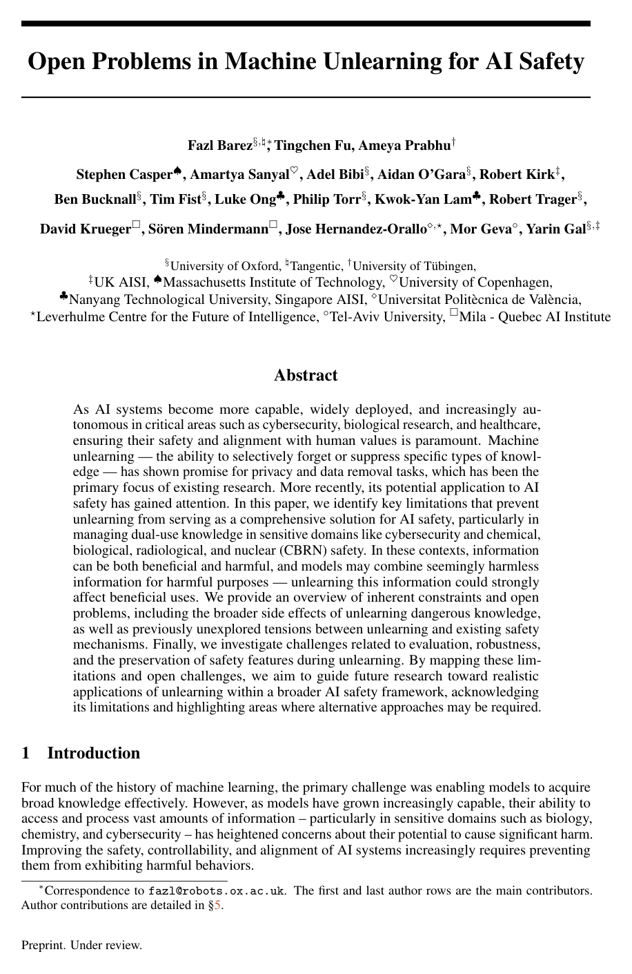 Open Problems in Machine Unlearning for AI Safety