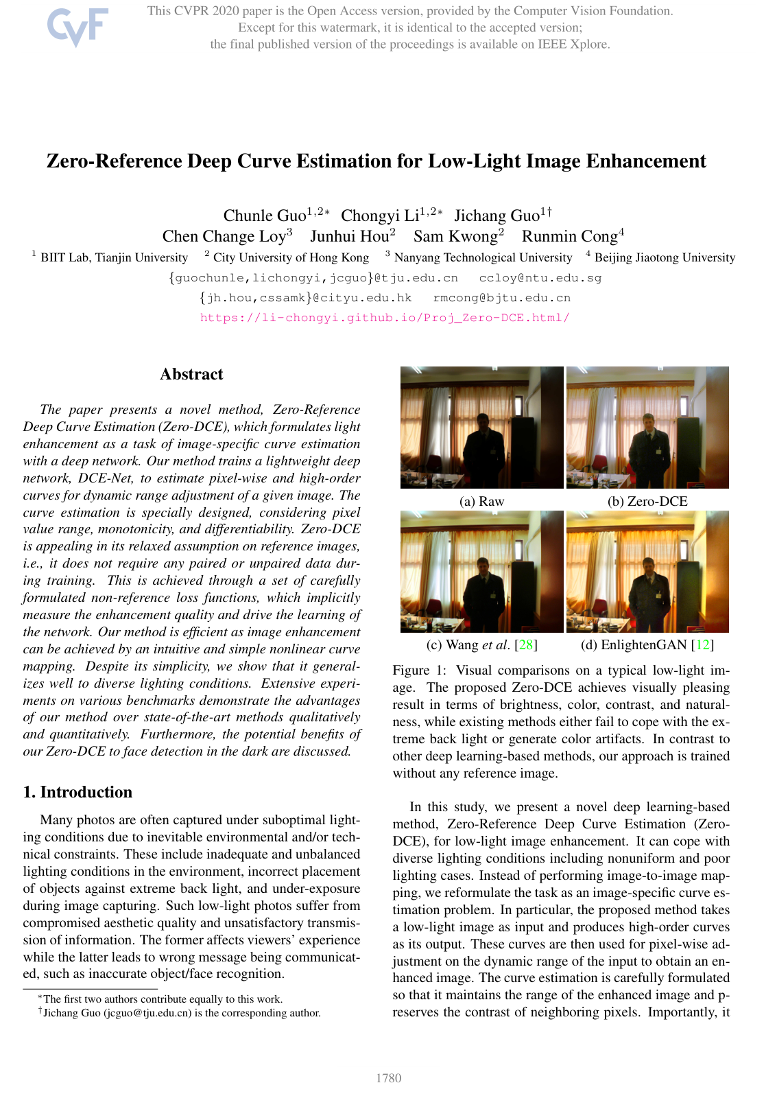 Cover for Zero-Reference Deep Curve Estimation for Low-Light Image Enhancement