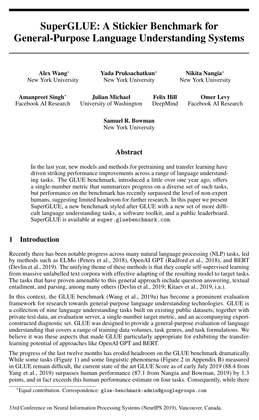 SuperGLUE: A Stickier Benchmark for General-Purpose Language Understanding Systems