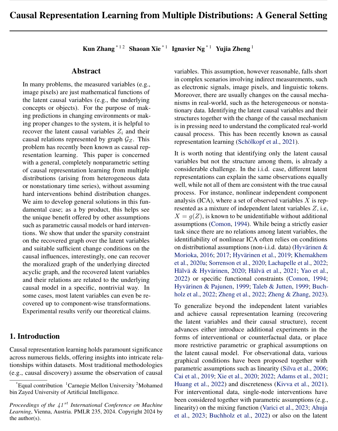 Cover for Causal Representation Learning from Multiple Distributions: A General Setting