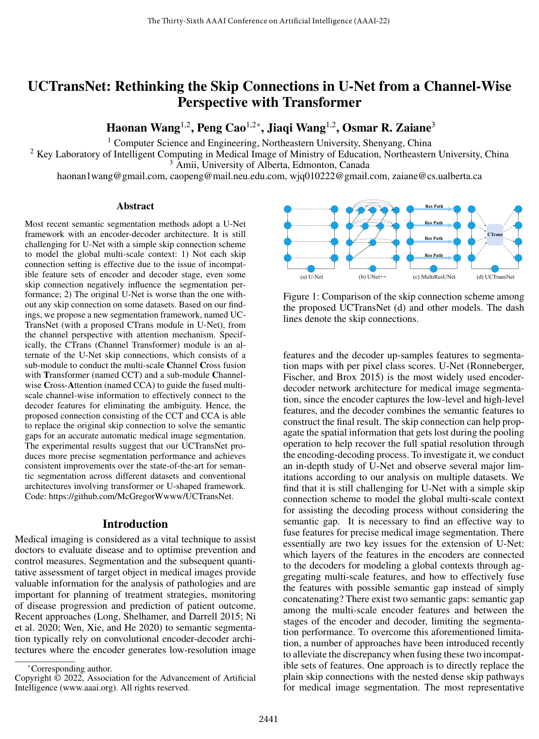 UCTransNet: Rethinking the Skip Connections in U-Net from a Channel-Wise Perspective with Transformer