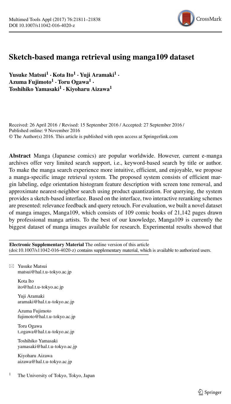 Cover for Sketch-based manga retrieval using manga109 dataset