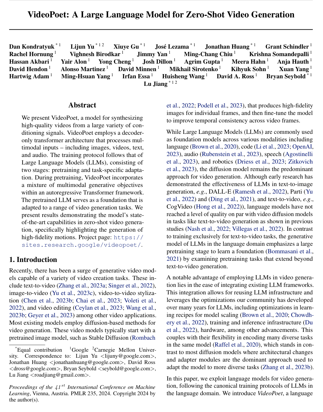 Cover for VideoPoet: A Large Language Model for Zero-Shot Video Generation