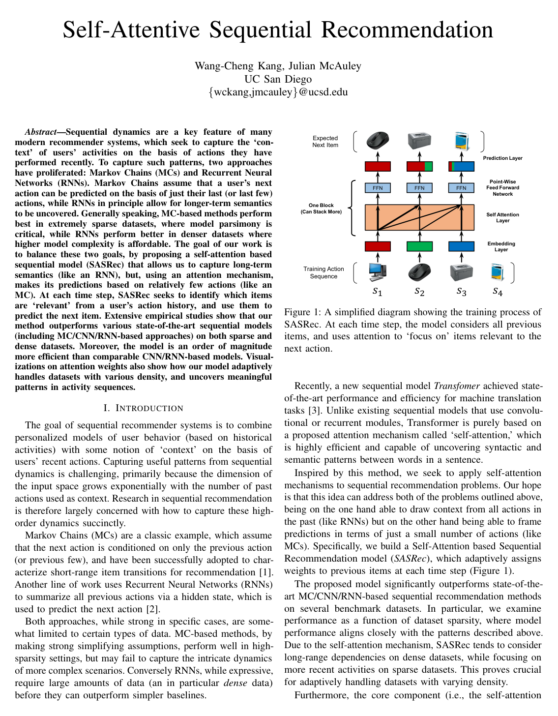 Self-Attentive Sequential Recommendation