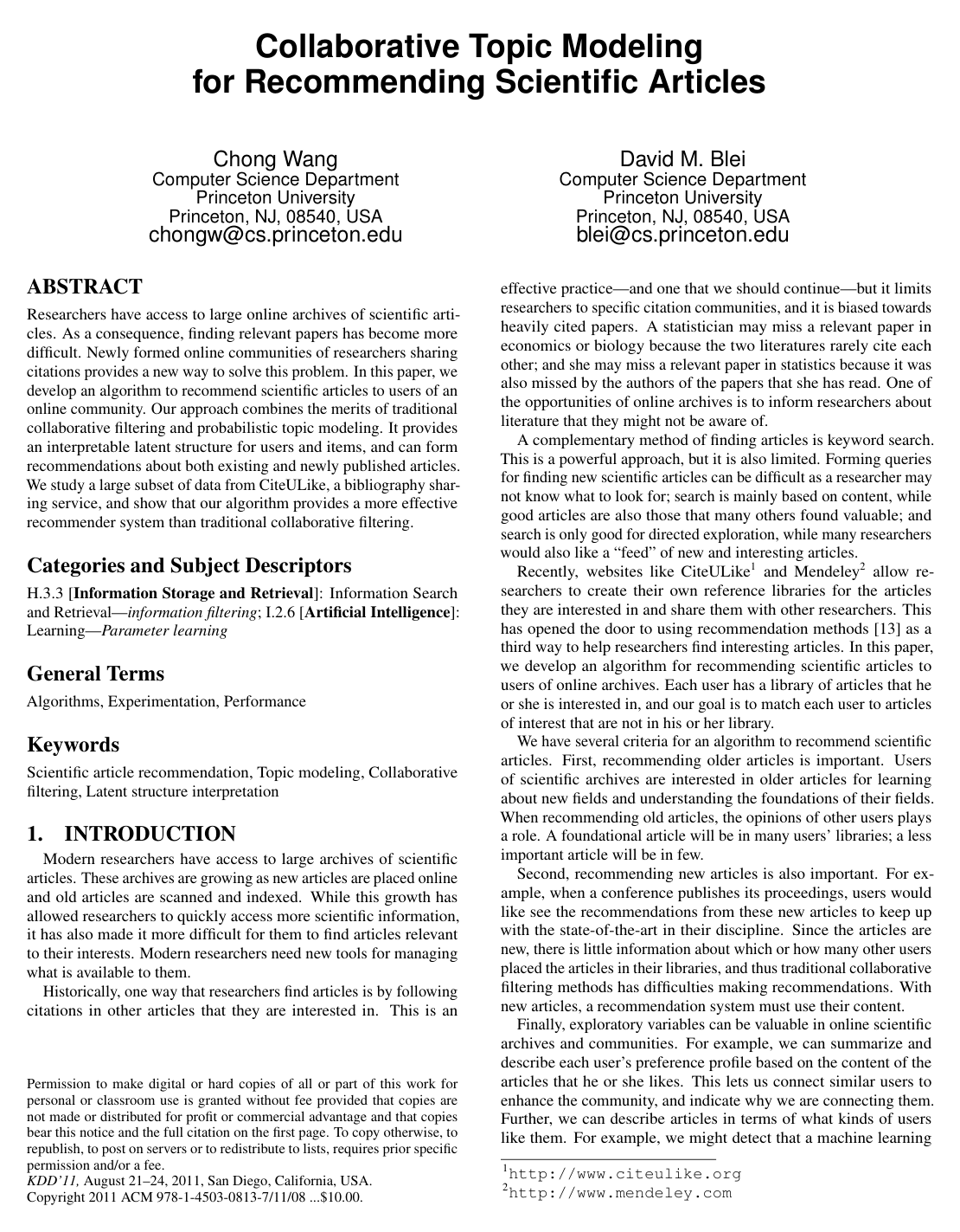 Collaborative topic modeling for recommending scientific articles
