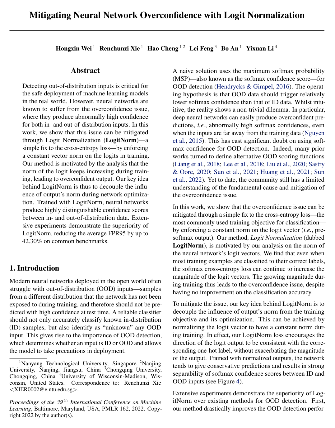Cover for Mitigating Neural Network Overconfidence with Logit Normalization