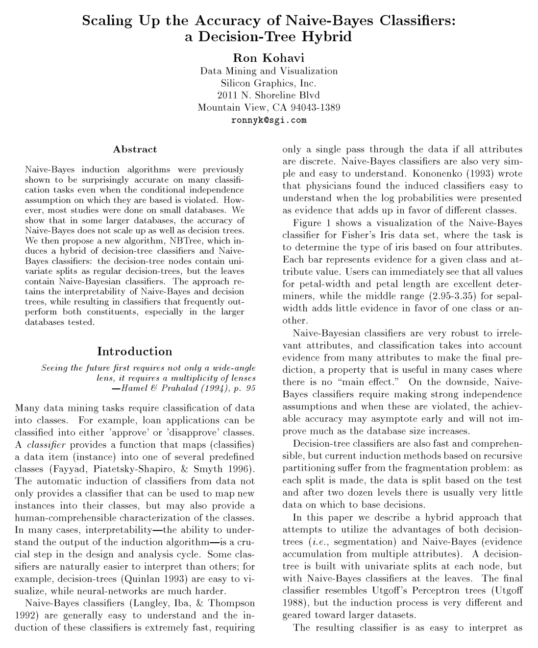 Scaling Up the Accuracy of Naive-Bayes Classifiers: A Decision-Tree Hybrid