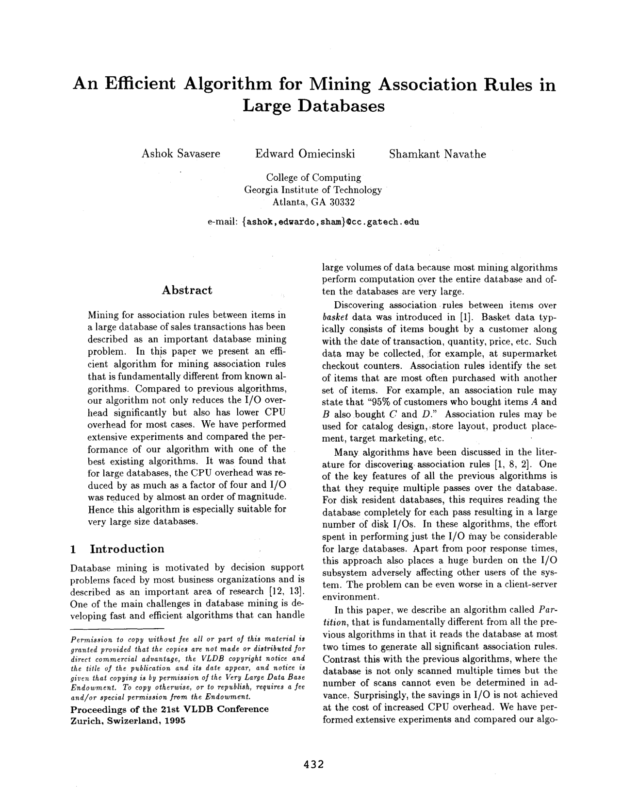 Cover for An Efficient Algorithm for Mining Association Rules in Large Databases