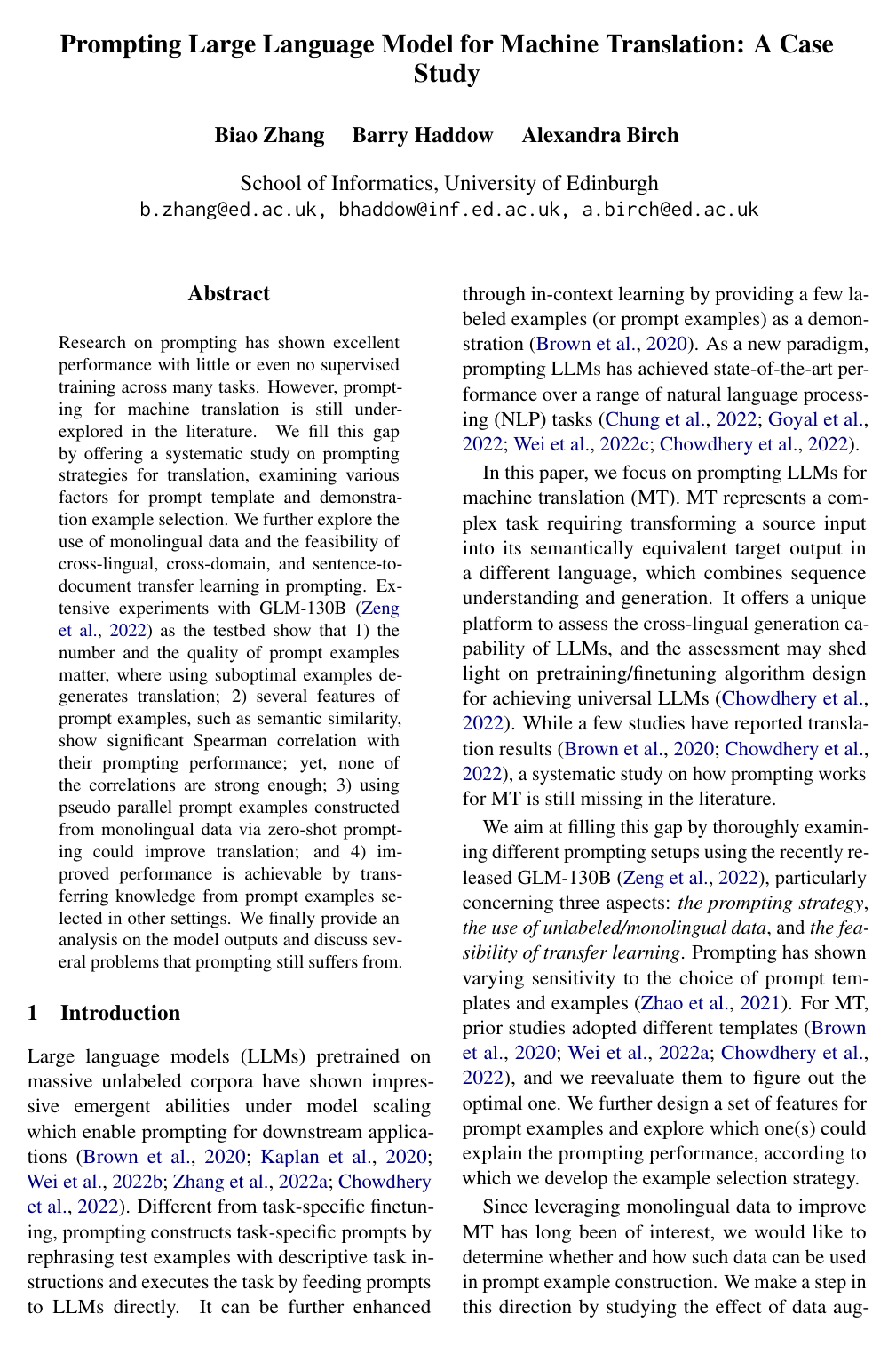 Cover for Prompting Large Language Model for Machine Translation: A Case Study