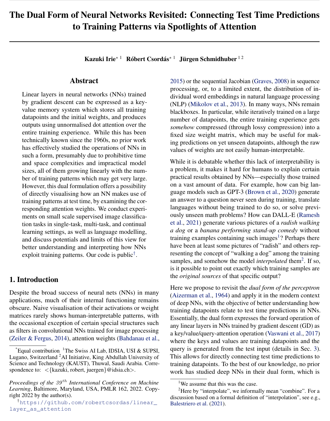 The Dual Form of Neural Networks Revisited: Connecting Test Time Predictions to Training Patterns via Spotlights of Attention