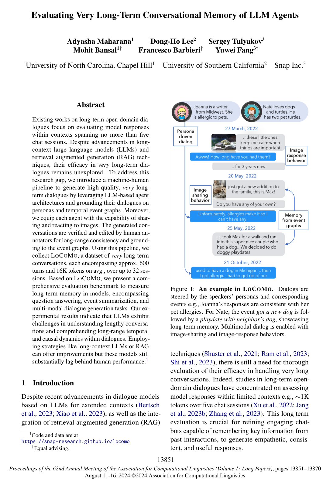 Cover for Evaluating Very Long-Term Conversational Memory of LLM Agents