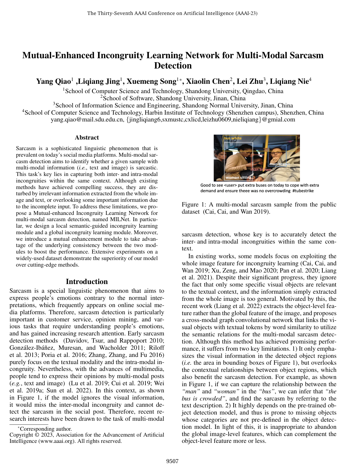Cover for Mutual-Enhanced Incongruity Learning Network for Multi-Modal Sarcasm Detection