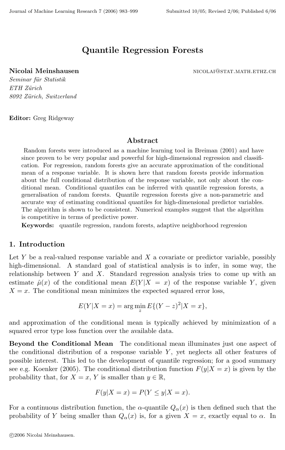 Quantile Regression Forests