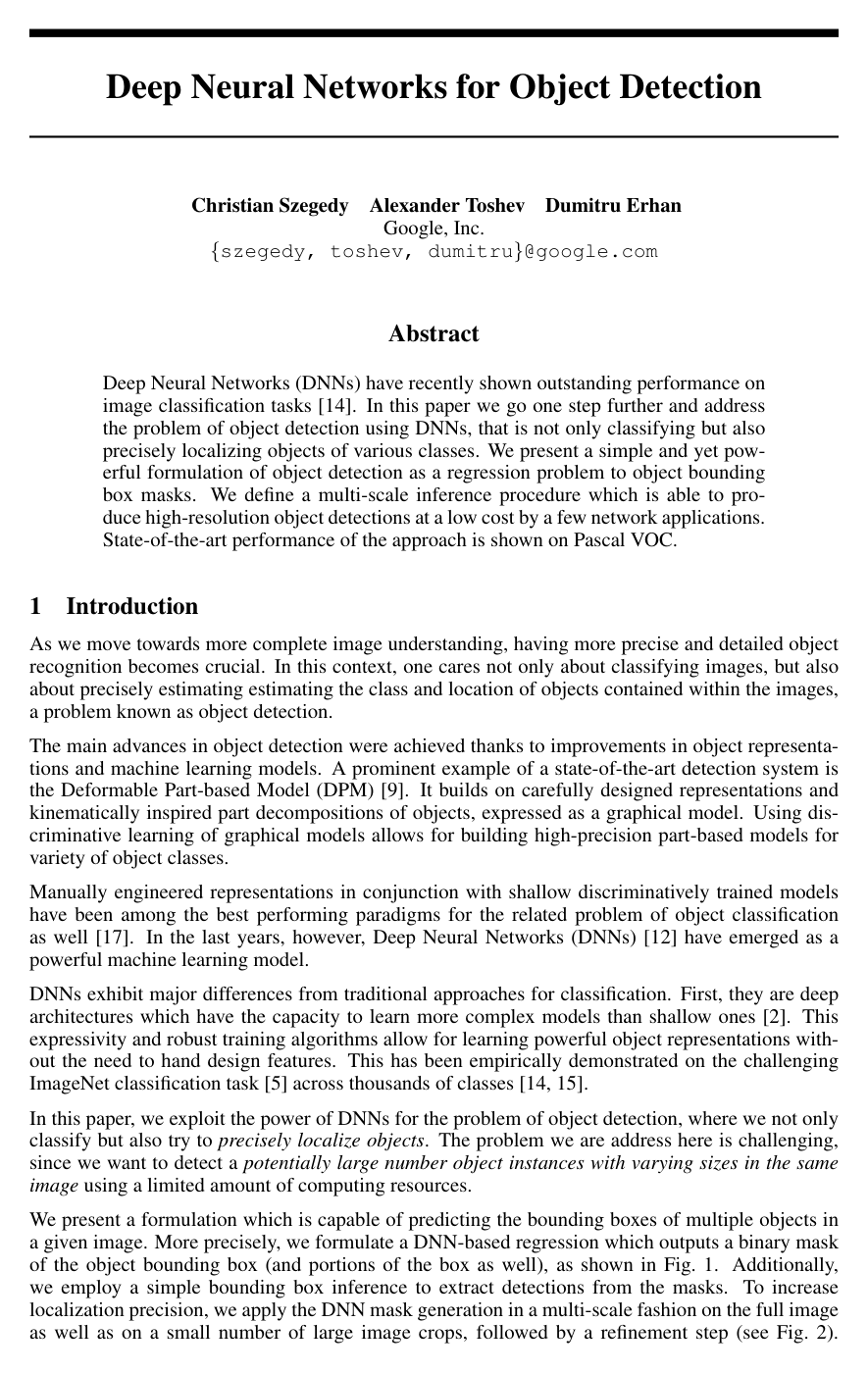 Cover for Deep Neural Networks for Object Detection