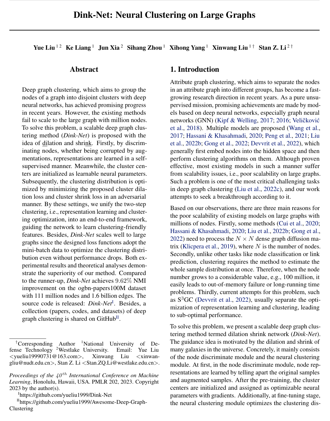 Dink-Net: Neural Clustering on Large Graphs