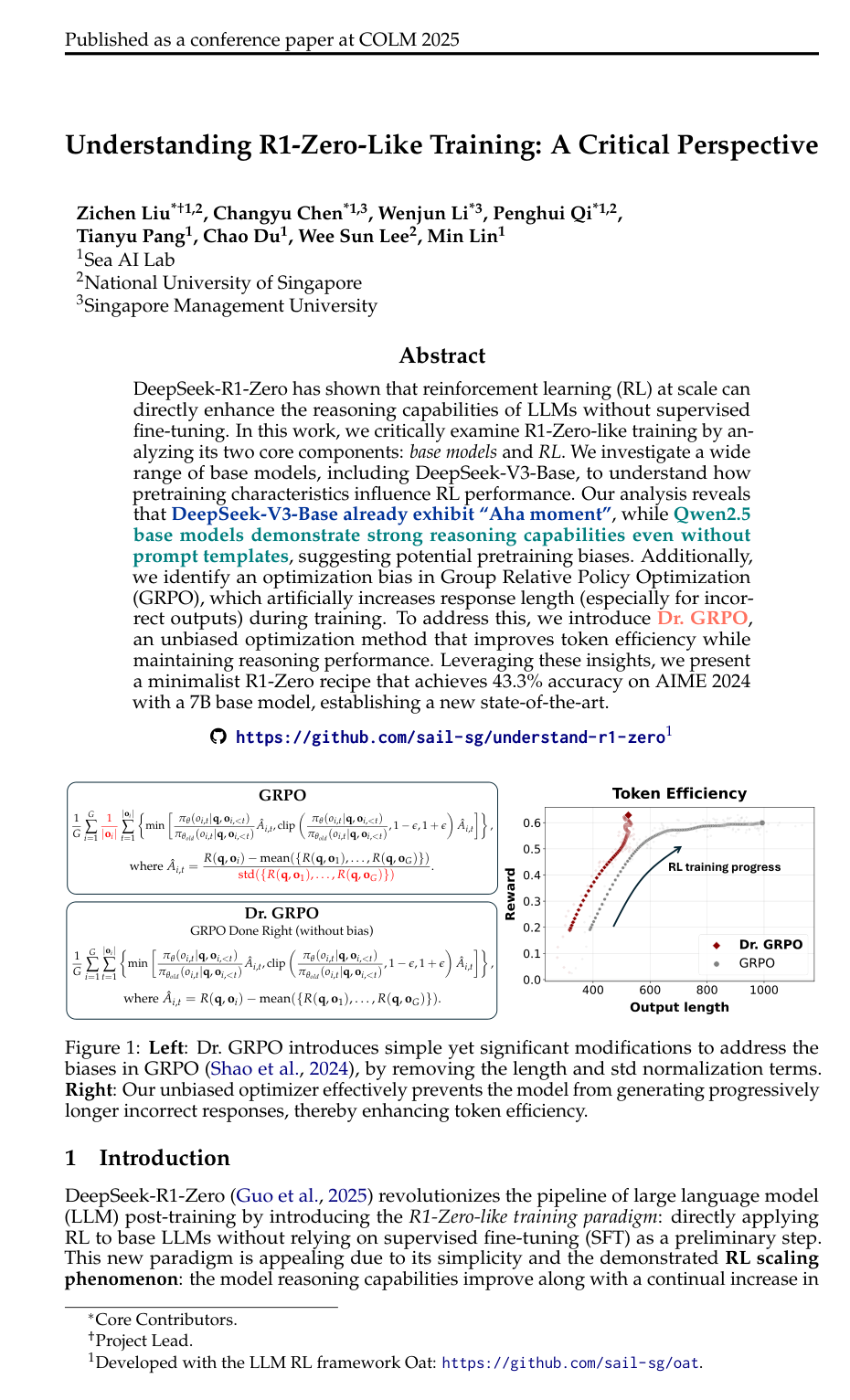 Understanding R1-Zero-Like Training: A Critical Perspective