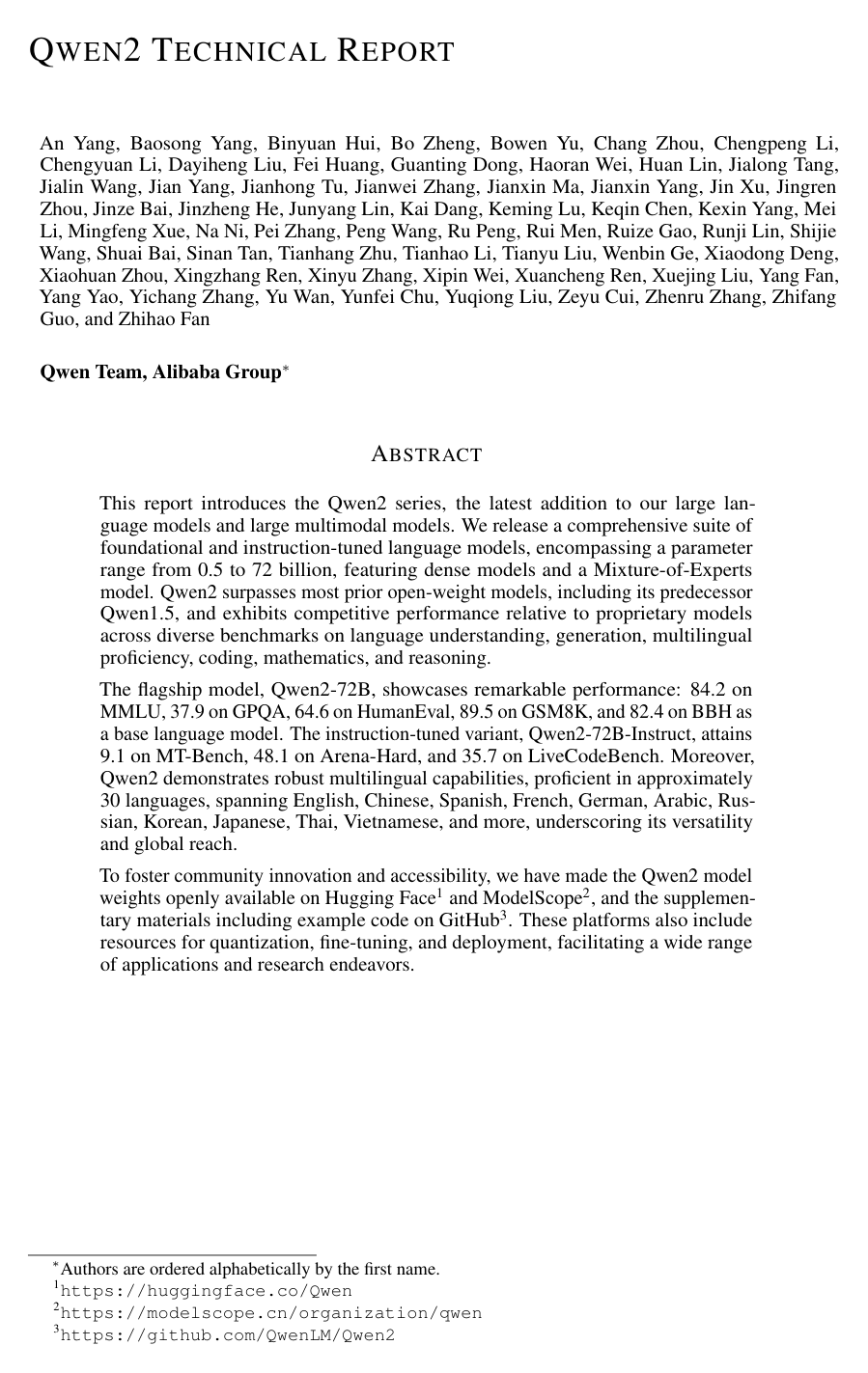 Cover for Qwen2 Technical Report