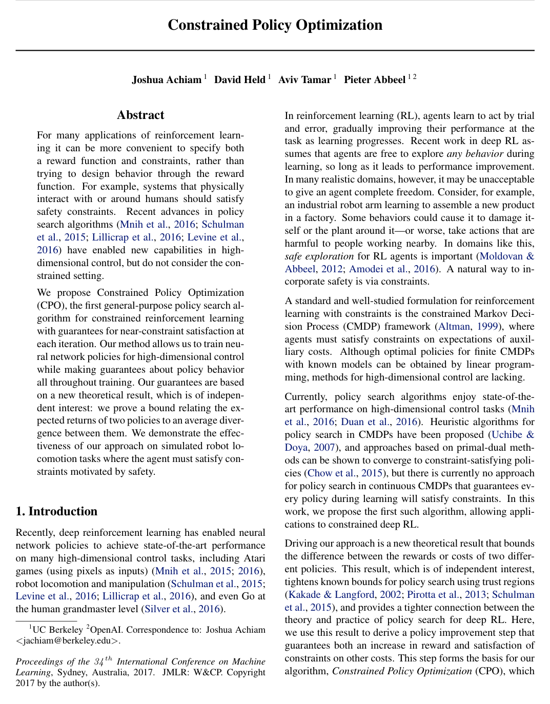 Cover for Constrained Policy Optimization
