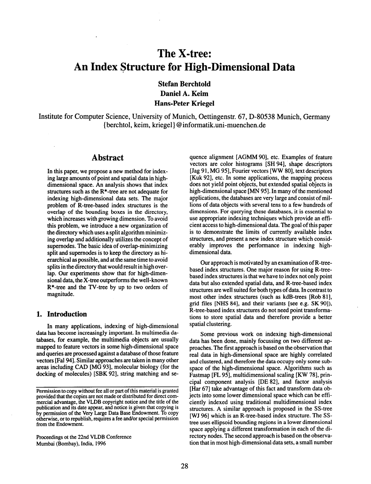 Cover for The X-tree : An Index Structure for High-Dimensional Data