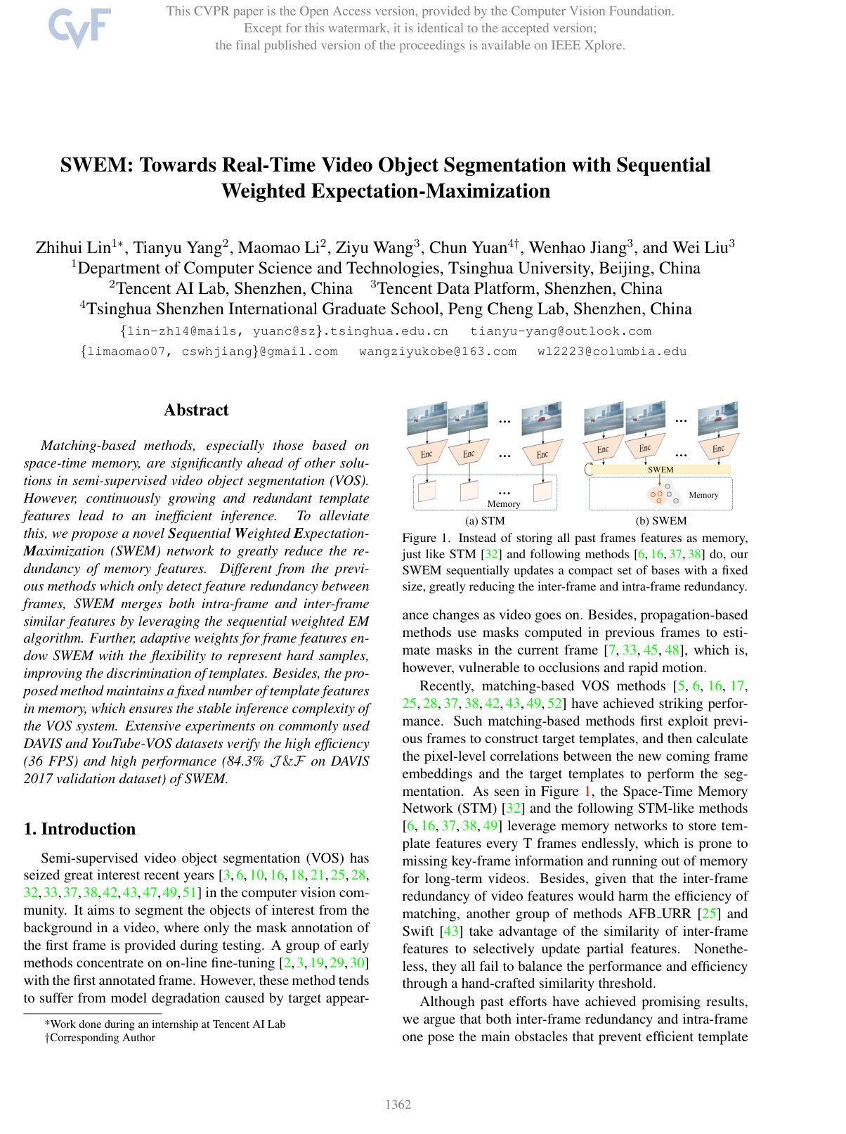 Cover for SWEM: Towards Real-Time Video Object Segmentation with Sequential Weighted Expectation-Maximization