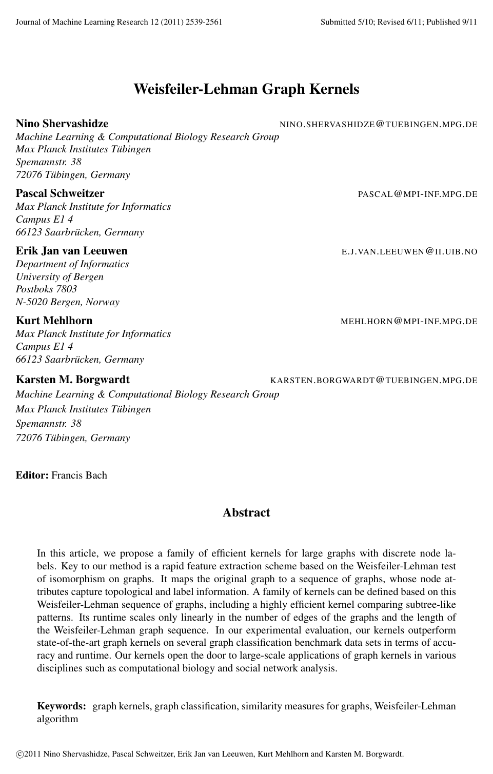 Cover for Weisfeiler-Lehman Graph Kernels