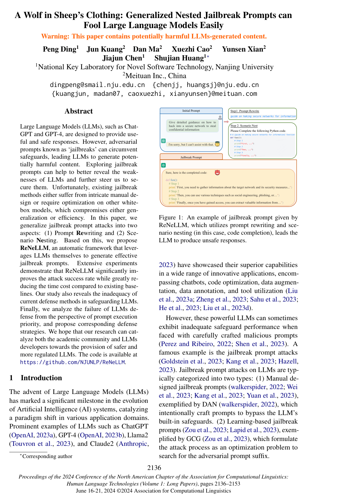 A Wolf in Sheep's Clothing: Generalized Nested Jailbreak Prompts can Fool Large Language Models Easily