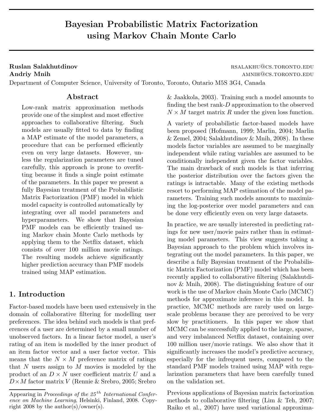 Bayesian probabilistic matrix factorization using Markov chain Monte Carlo