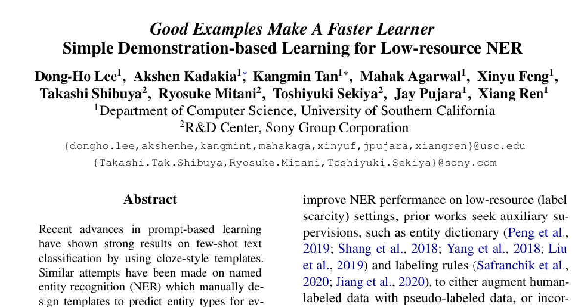 Good Examples Make A Faster Learner: Simple Demonstration-based Learning for Low-resource NER cover