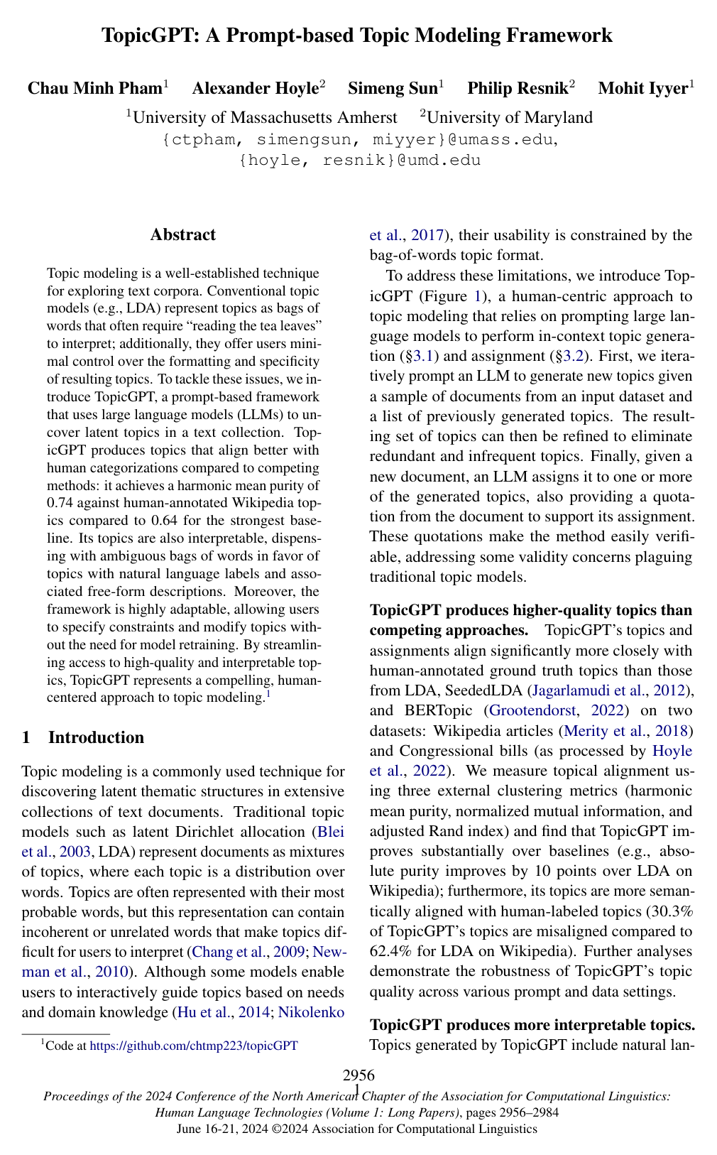 Cover for TopicGPT: A Prompt-based Topic Modeling Framework