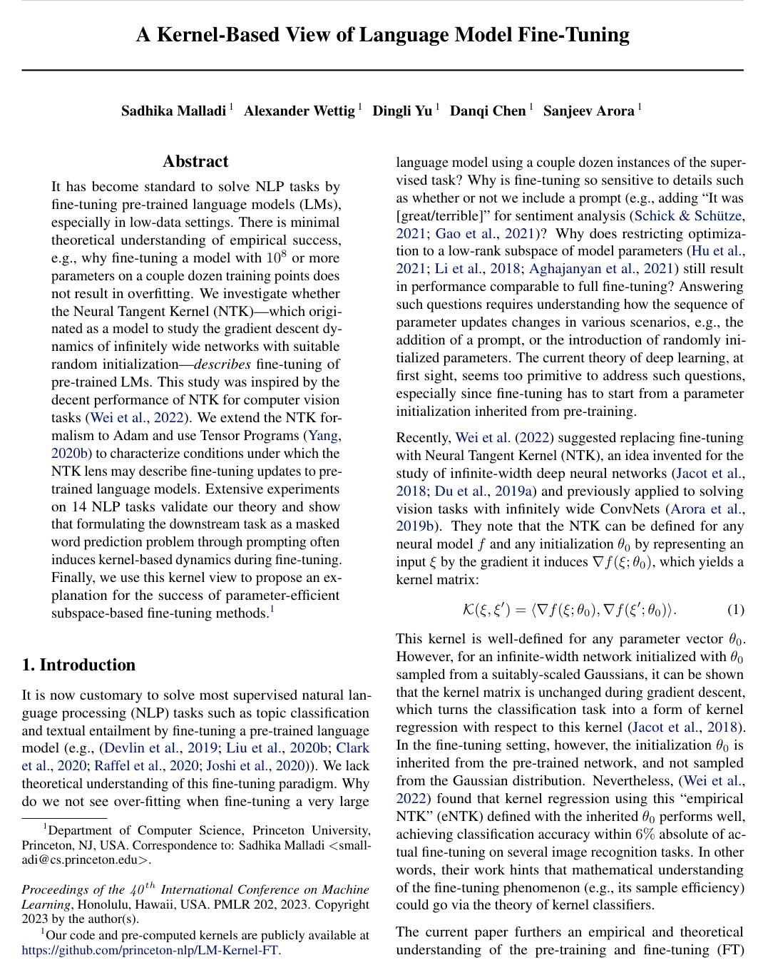 Cover for A Kernel-Based View of Language Model Fine-Tuning