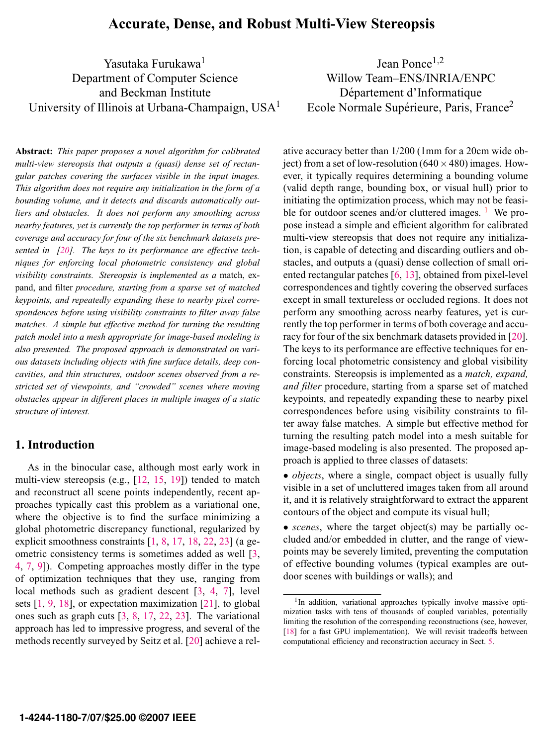 Accurate, Dense, and Robust Multiview Stereopsis