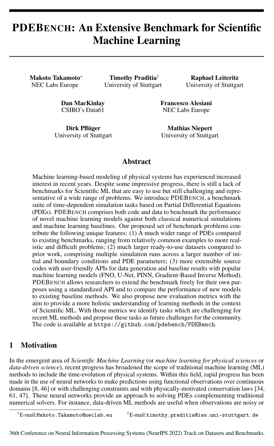 Cover for PDEBench: An Extensive Benchmark for Scientific Machine Learning