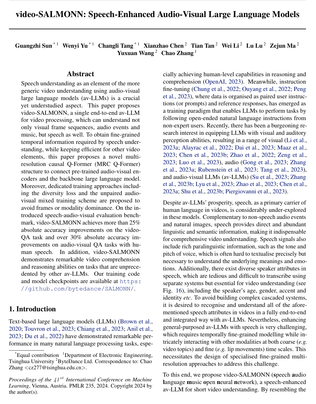 video-SALMONN: Speech-Enhanced Audio-Visual Large Language Models
