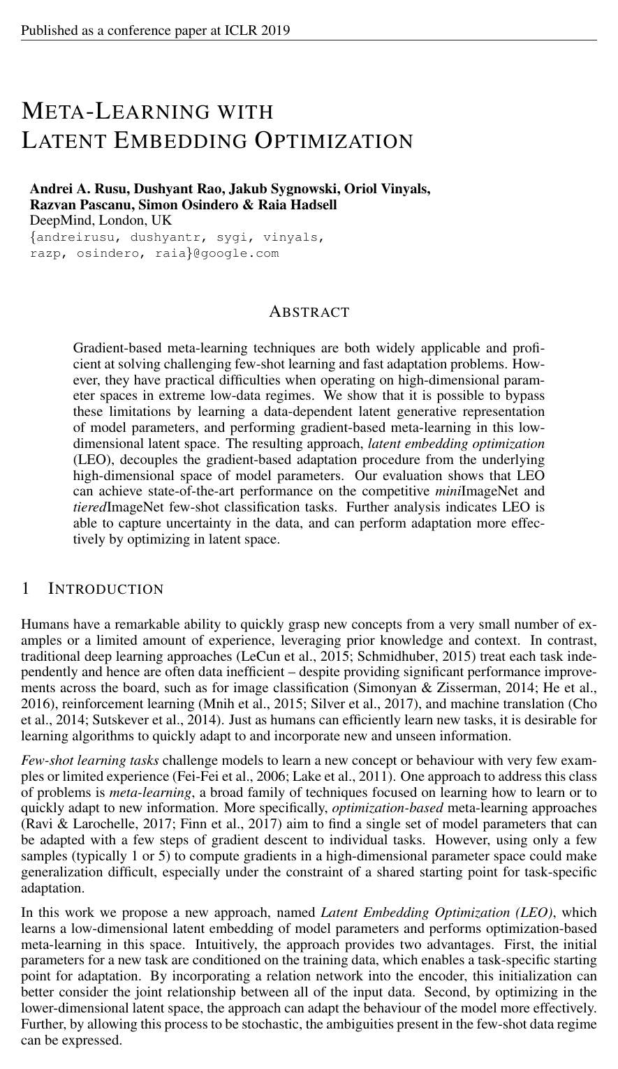 Cover for Meta-Learning with Latent Embedding Optimization
