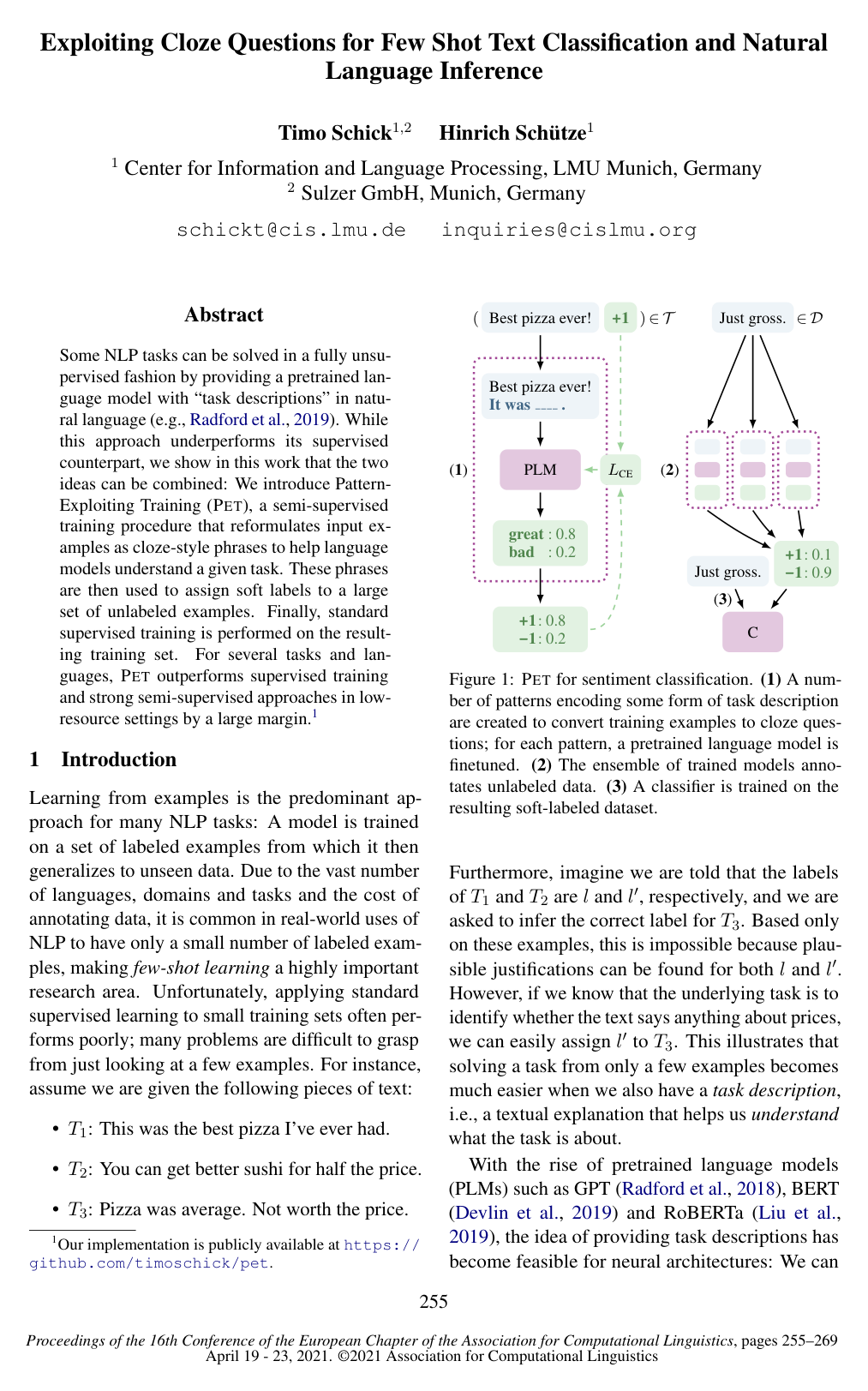 Exploiting Cloze-Questions for Few-Shot Text Classification and Natural Language Inference