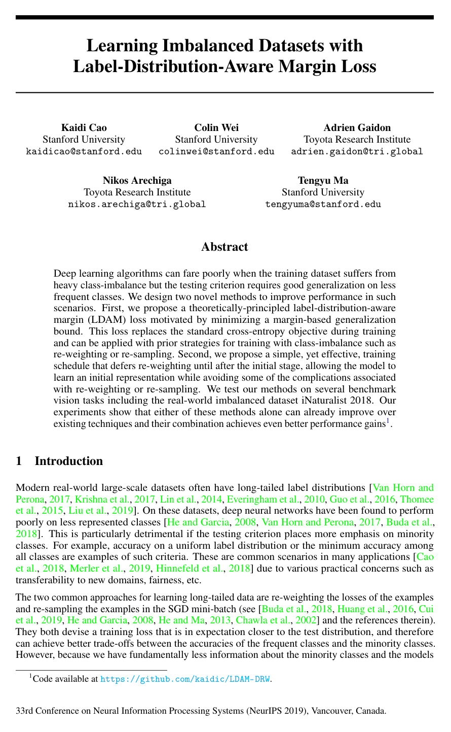 Cover for Learning Imbalanced Datasets with Label-Distribution-Aware Margin Loss