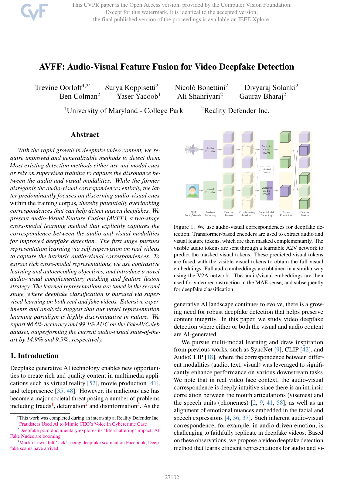 AVFF: Audio-Visual Feature Fusion for Video Deepfake Detection
