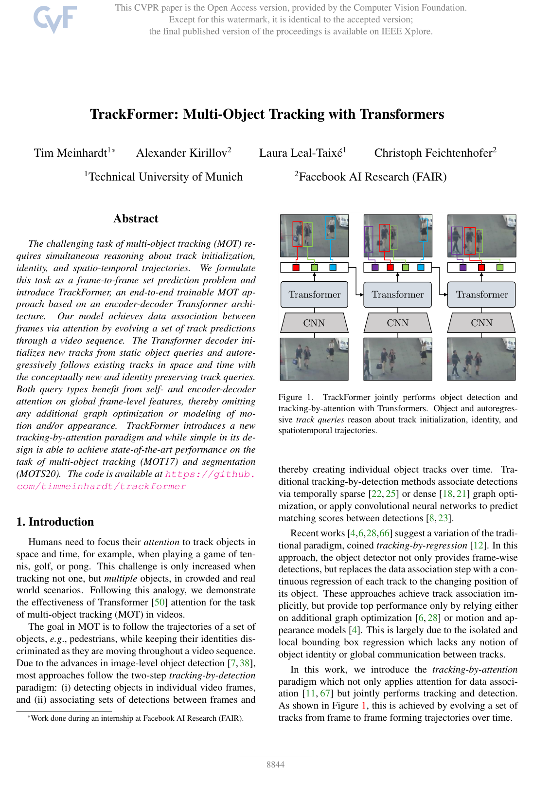 Cover for TrackFormer: Multi-Object Tracking with Transformers