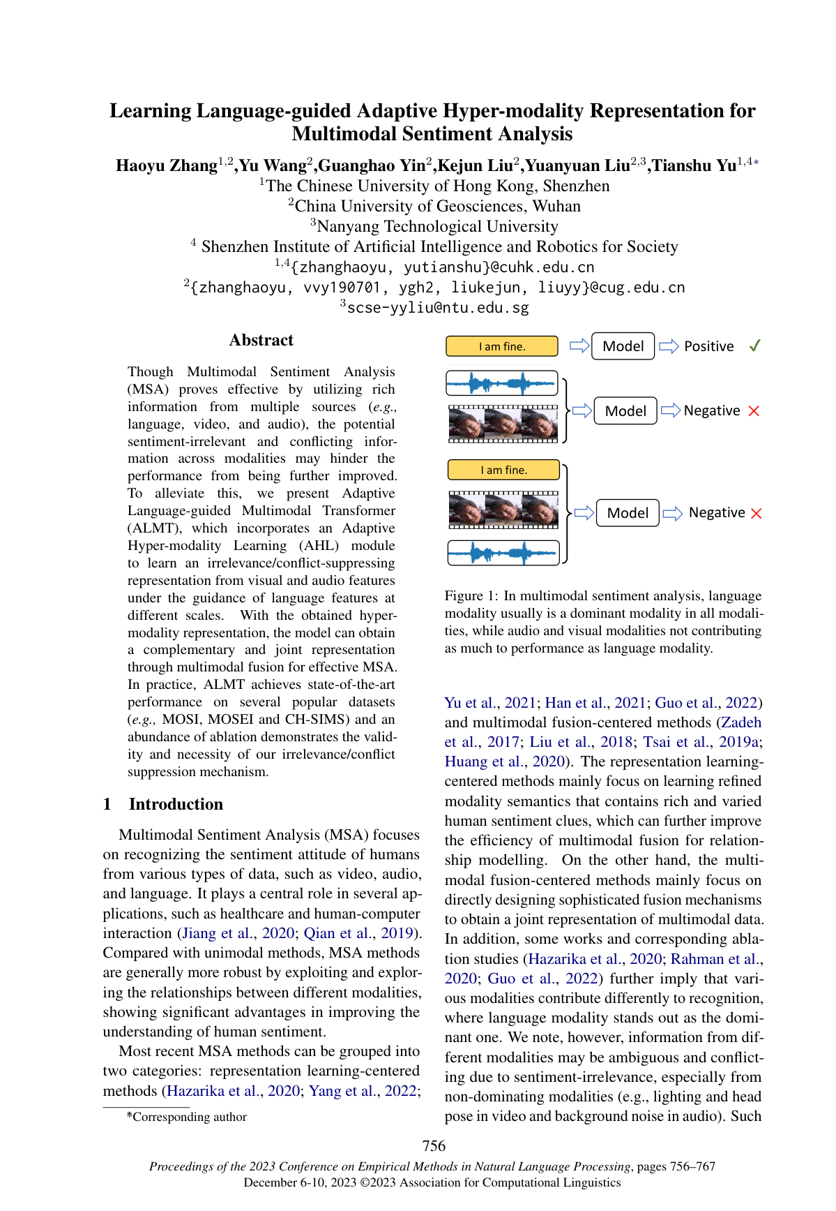 Learning Language-guided Adaptive Hyper-modality Representation for Multimodal Sentiment Analysis