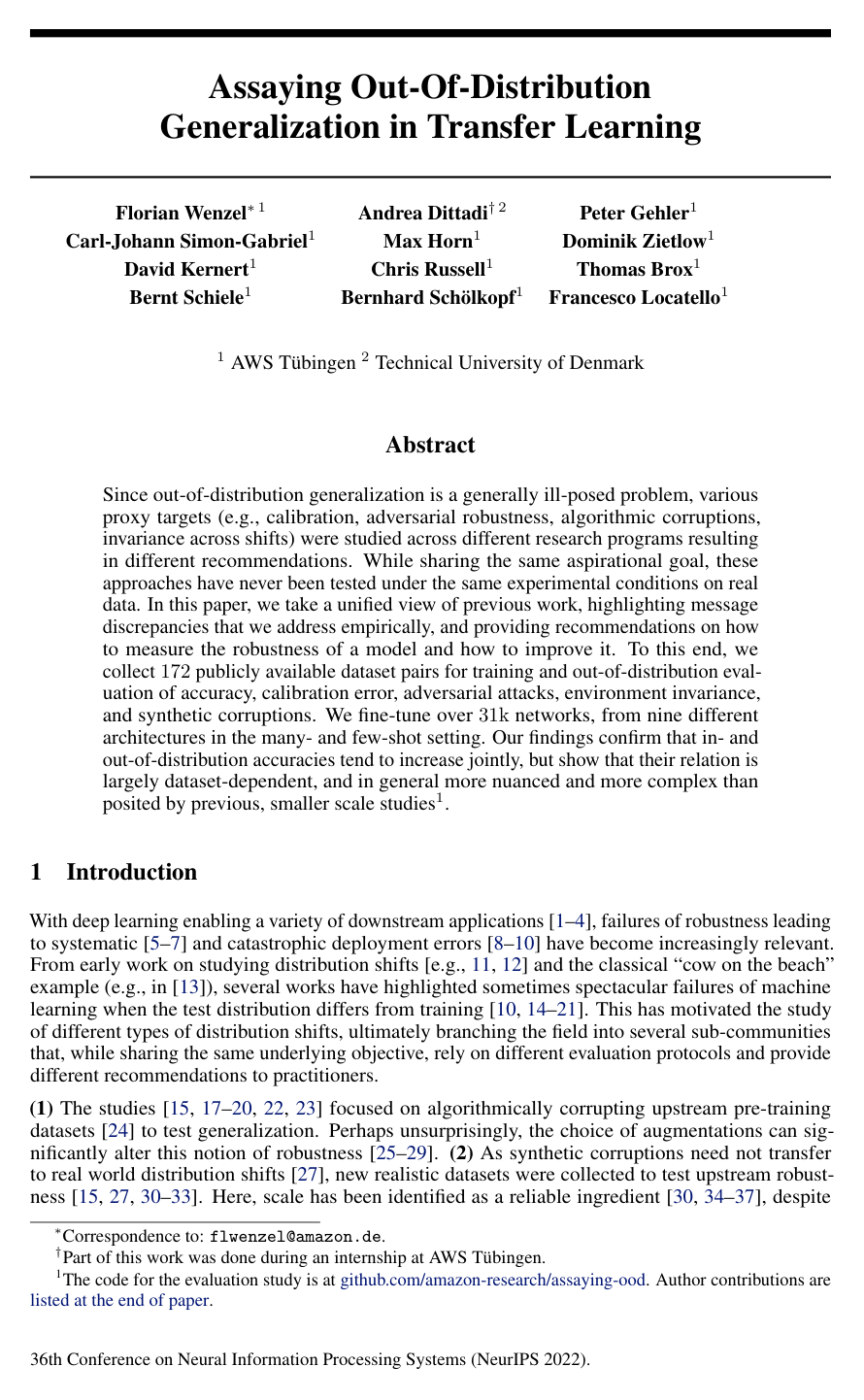 Assaying Out-Of-Distribution Generalization in Transfer Learning