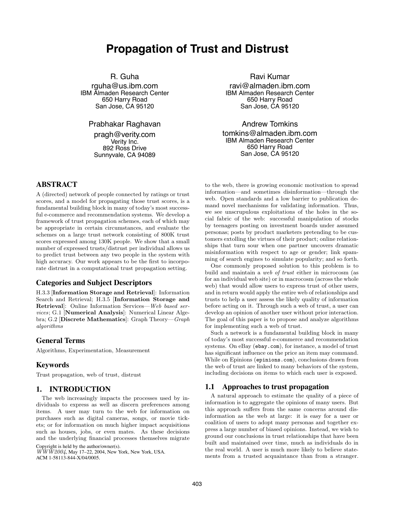 Propagation of trust and distrust