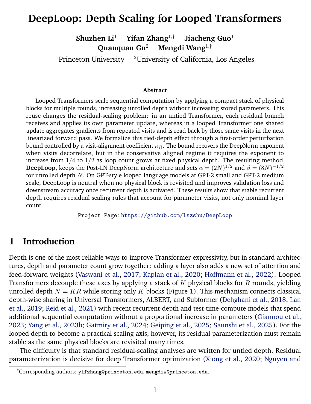 DeepLoop: Depth Scaling for Looped Transformers