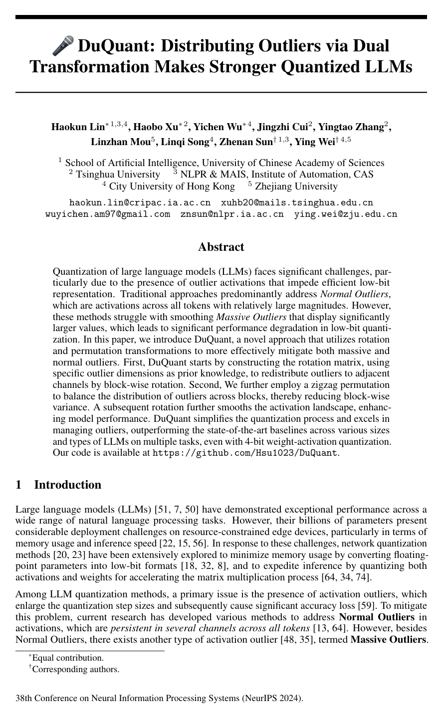 Cover for DuQuant: Distributing Outliers via Dual Transformation Makes Stronger Quantized LLMs