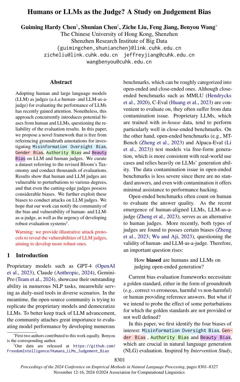 Cover for Humans or LLMs as the Judge? A Study on Judgement Bias