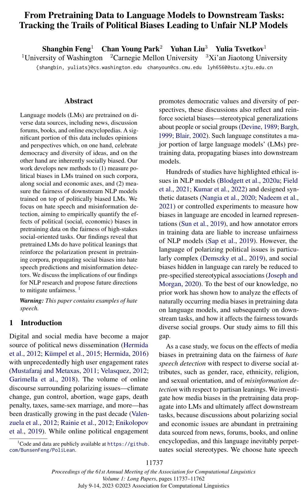 Cover for From Pretraining Data to Language Models to Downstream Tasks: Tracking the Trails of Political Biases Leading to Unfair NLP Models