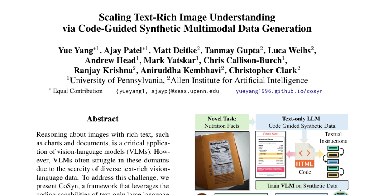 Scaling Text-Rich Image Understanding via Code-Guided Synthetic Multimodal Data Generation cover
